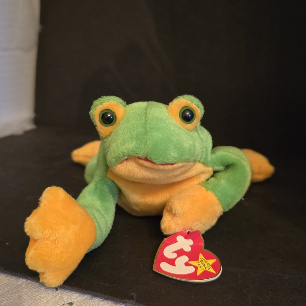 TY Green and Orange Frog Plush Toy